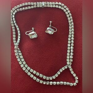 Vintage Rhinestone 2 Row Choker and Earrings